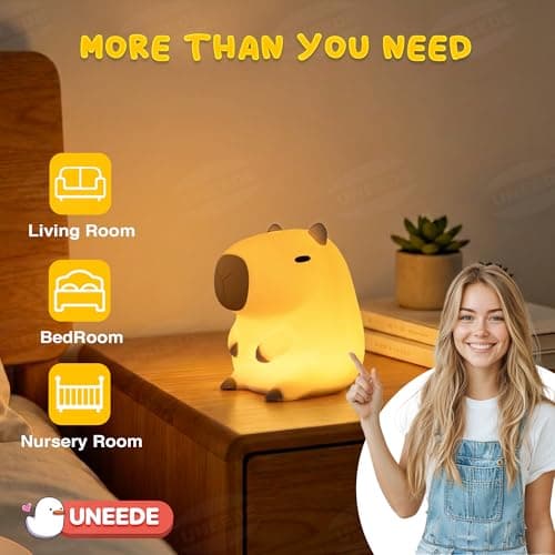UNEEDE Cute Capybara Night Light, Novelty Animal Silicone Nursery Night Light Rechargeable Table Bedside Lamp with Touch Sensor for Bedroom Living Room Squishy Capybara Stuff Boys Girls Gifts - Thumbnail 6