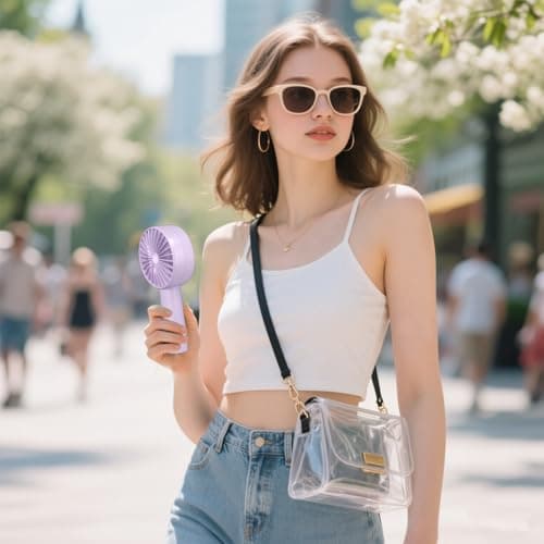 Decute Handheld Turbo Fan Strong Wind Mini Portable Fans, Hand Held USB-C Rechargeable Travel Fan for Indoor Makeup Office Desktop and Outdoor Beach, for Women Girl Men Boy(Purple) - Thumbnail 2