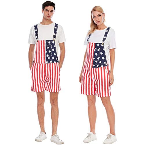 Jumpfolia Unisex Patriotic American Flag Print Denim Bib Overall Shorts Jeans - Mens & Womens One Piece Jumpsuit (F04-3XL - Thumbnail 5