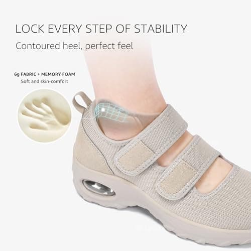 STQ Womens Diabetic Shoes Non Slip Orthopedic Walking Shoes Breathable Adjustable Mary Jane Shoe Taupe, Size 9 - Thumbnail 4