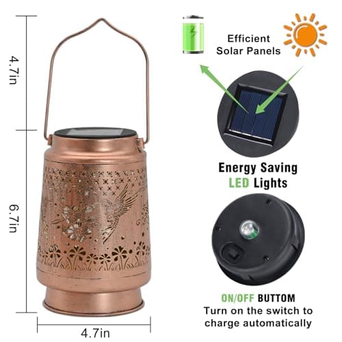 Hummingbird Solar Lanterns Outdoor Waterproof - Birthday Gifts for Women, Mom, Grandma, Mothers Day Gifts, Hanging Solar Lights for Yard, Patio, Porch, Garden Decor - Thumbnail 5