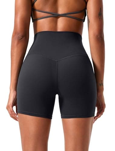 voenxe High Waisted Biker Shorts Women,6" Tummy Control Workout Gym Soft Shorts for Yoga Running,Spandex No Front Seam,2 Pack - Thumbnail 5