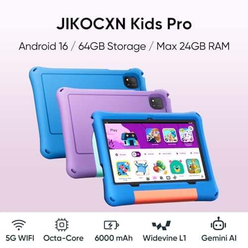 JIKOCXN Kids Tablet, Android 16 Tablet for Kids 10 inch Octa-Core with Case, 24GB RAM 64GB ROM 1TB TF Card Expandable for Toddler Children, Parental Control, Dual Camera, BT5.0, WiFi, Gift (Purple) - Thumbnail 2