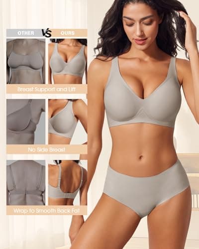 LIIJOO Push Up Bras for Women Wireless Deep V Sports Bra Seamless Comfort Bralette No Underwire Supportive Sexy Lift Everyday Workout Bra（Smoke Gray,XL Size） - Thumbnail 5