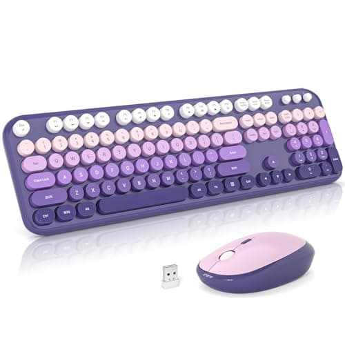 Atelus Wireless Keyboard and Mouse, 2.4G USB Retro Full Size Typewriter Keyboard and Cute Mouse Combo for Windows 7/8/10, Laptop, Desktop, PC, Computer (Purple)