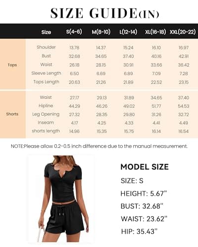 PRETTYGARDEN 2 Piece Sets For Women Summer Short Sleeve Button Up Shirts Drawstring Elastic Waist Shorts Lounge Set 2026(Black,Small) - Thumbnail 6
