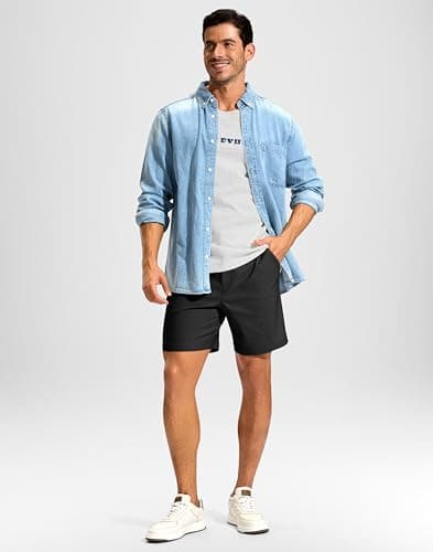 Pudolla Men's Golf Dress Shorts 7"/9" Stretch Casual Work Hybrid Shorts for Men with 3 Pockets Quick Dry Breathable(Black 40W x 7L) - Thumbnail 3