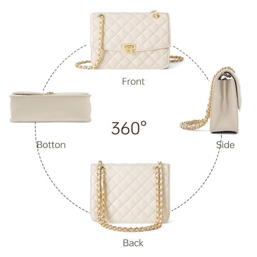 Goinsound womens quilted purse with chain leather crossbody bag designer shoulder bag checkered handbags for go out Beige - Thumbnail 6