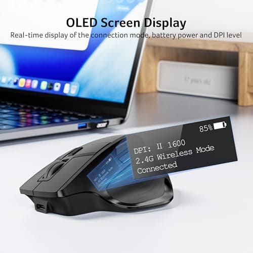 Acer Wireless Mouse for Laptop, Bluetooth Computer Mouse Ergonomic for 4 Devices(2.4Ghz+BT 5.2+Wired), OLED Screen Rechargeable Mice, 5 Programmable Buttons, 4000 DPI for MacBook PC Desktop - Thumbnail 4