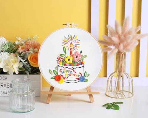 Mozzyyee 3 Sets Embroidery Starter Kit for Beginners Adults Include 3 Embroidery Clothes with Instructions Hoops Floss Thread Fabric Needles (Birthday) - Thumbnail 3