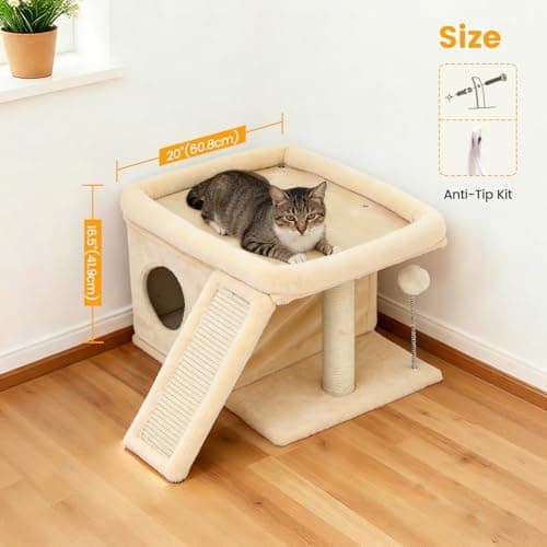 FURFAST Cat Tree, Compact Cat Tree for Small Spaces, Heavy Duty Cat Tower for Large Cats,Small Cat Tower with Cat Scratching Post & Bed, Cat Condo Climbing Furniture for Indoor Cats (Off-White) - Thumbnail 3
