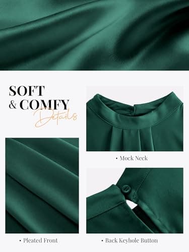 Funlingo Silk Tank Tops for Women Sleeveless Satin Camisoles Blouse Dressy Casual Work Shirts Teacher Basic Office Clothes Dark Green L - Thumbnail 5