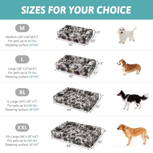 COZY KISS Orthopedic Dog Bed for Medium Small Size Dog, Soft and Warm Faux Fur Sofa for Pet Up to 40 lbs, Foam Bolster Anti-Slip Couch with Washable Removable Cover, M 30x20x6.5 inch, Tie Dye Grey - Thumbnail 3