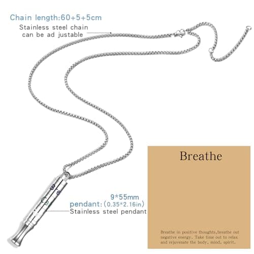 Fidget Necklace with Spinning Calm, Breathe, Relax Charms - Sensory Anxiety Relief & Deep Breathing Aid Stainless Steel Necklaces for Women Men (Steel) - Thumbnail 4