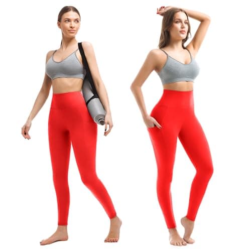 Walifrey Leggings with Pockets for Women, High Waisted Buttery Soft Womens Leggings for Gym Yoga Workout (Red LXL) - Thumbnail 2