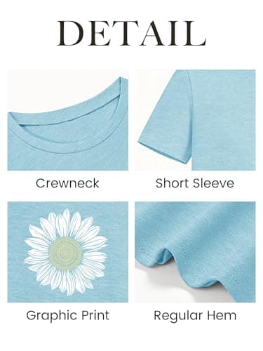GEMLON Girls Graphic Tees Short Sleeve Cute T-Shirts Crew Neck Trendy Tops Summer Clothes for Girls 12-14 Blue - Thumbnail 5