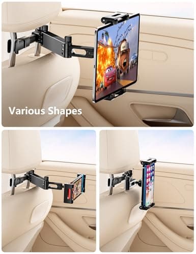 BKWITY Car Headrest Tablet Holder, Lockable 3-in-1 Extension Arm Tablet Mount for Car Backseat, 360° Rotation, Fits iPad Pro Air Mini, Fire HD, 4.7-13" Tablets, Road Trip Essentials for Kids - Thumbnail 3