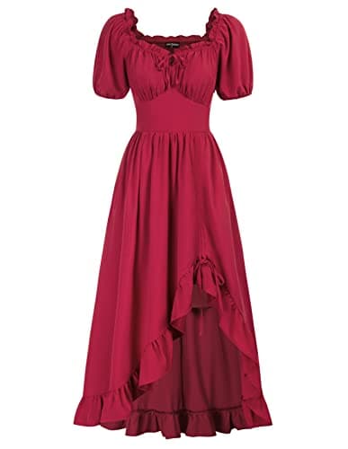 Renaissance Dress Women Ren Fair Costumes High Low Summer Long Dress Red S - Image 1
