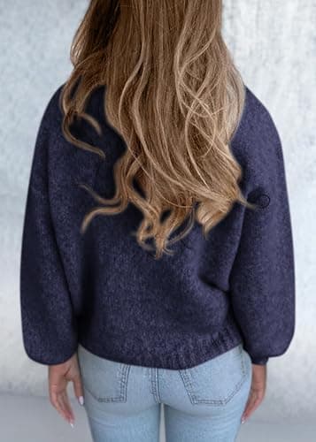 KIRUNDO Sweaters for Women Fall 2026 Oversized V Neck Cozy Cute Casual Long Sleeve Knit Pullover Trendy Winter Clothing(Navy, X-Large) - Thumbnail 2