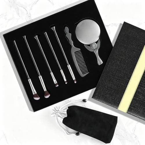 Harry Makeup Brushes Set with Mirror & Comb, Silver Potter Magical Gift Box for Women Girls, Christmas Birthday Gifts for Kids, Eye Shadow Eyeliner Blending Lip Brush - Thumbnail 2