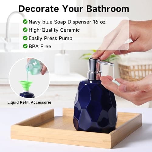Ceramic Bathroom Accessories Set 4 PCS,Bathroom Toothbrush Holder Set,Soap and Toothbrush Holder Set,Include Toothbrush Holder,Soap Dispenser,Tumbler,Soap Dish,Bathroom Sets Decor Organizer(Navy Blue) - Thumbnail 3