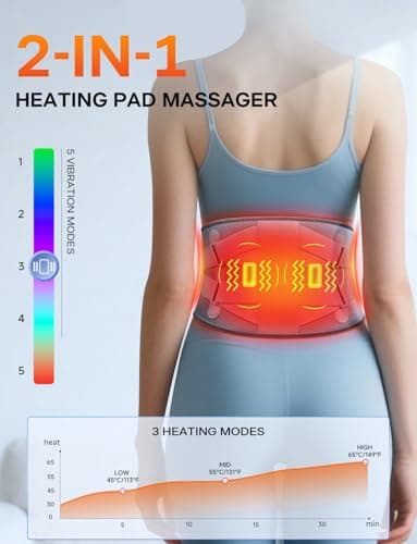 ALLJOY 67" Cordless Heating Pad for Back Pain Relief FSA Eligible HSA, Mothers Day Gifts for Women Mom Men Dad, Portable Lower Back Massager with 3 Heat 5 Vibration, Wireless Heating Pad for Cramps - Thumbnail 2