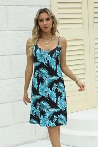 Ctsazhy Women’s Summer Casual Dress, Sleeveless Loose Fit Dress with Adjustable Spaghetti Straps (US, Alpha, Medium, Regular, Regular, Blue) - Thumbnail 4