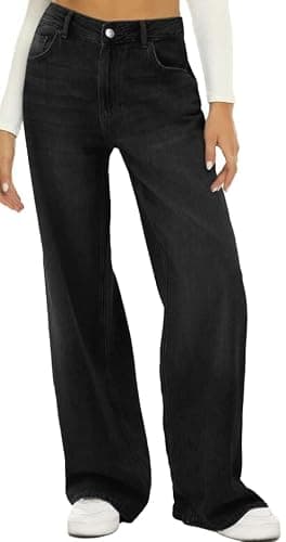 HDLTE Black Women Wide Leg Jean High Waist Baggy Jeans Loose Boyfriend Jeans Denim Pants Y2K - Thumbnail 2