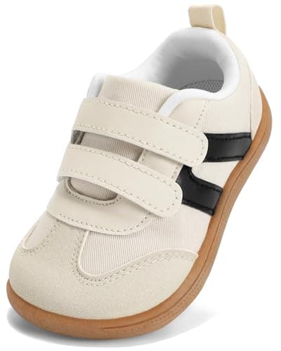 noorkiz Toddler Wide Toe Box Barefoot Shoes for Boys & Girls Zero Drop Sneakers Tennis Running Casual Shoes Baby First Walking Non-Slip Shoe Comfort Lightweight Outdoor Beige White Toddler Size 8 - Image 1