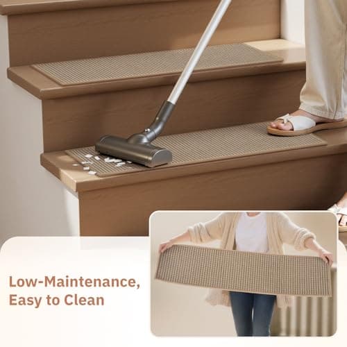 Peel and Stick Stair Treads for Wooden Steps Indoor, Stair-Carpet Treads Washable Reusable Adhesive,Stair-Treads Non Slip 4PC, Beige - Thumbnail 6