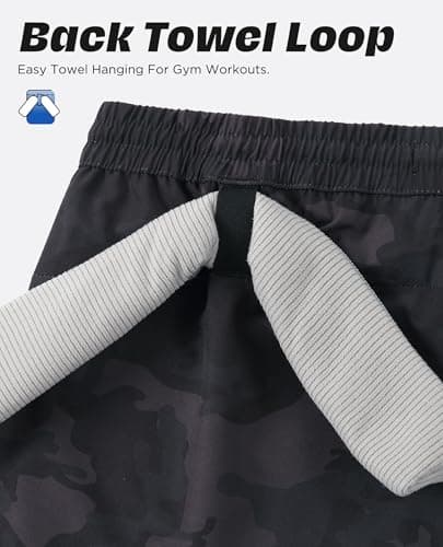 CoozySphere Men's Gym Shorts with Liner 5" Lightweight Running Shorts Mesh Workout Athletic Shorts with Pockets Black Camo - Thumbnail 3