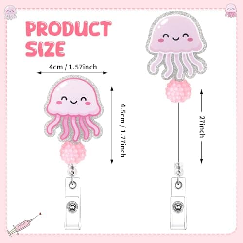 2 Pack Badge Reel Retractable Nurse Gifts Cute Jellyfish Badge Reels with Alligator Clip ID Card Holder for Teacher Office Work Student - Thumbnail 2