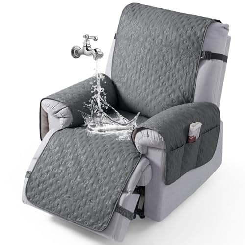 VANSOFY 100% Waterproof Recliner Chair Cover, Recliner Cover with Non-Slip Granule, Washable Reclining Chair with Pocket Furniture Protector for Kids, Pets(Dark Gray, 25") - Image 1