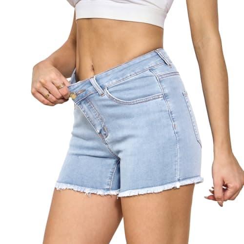 VIPONES Women Jean Shorts High Waisted Stretchy Frayed Raw Hem Vintage Casual Denim Shorts（85-Blue Breeze,12） - Thumbnail 5