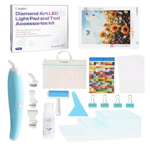 Caydo 31 PCS All Inclusive Diamond Art Accessories Kit, A4 LED Light Pad Set with Diamond Art Sealer, Trays, Electric Pen, Roller Tool for 5D Diamond Paint - Image 1