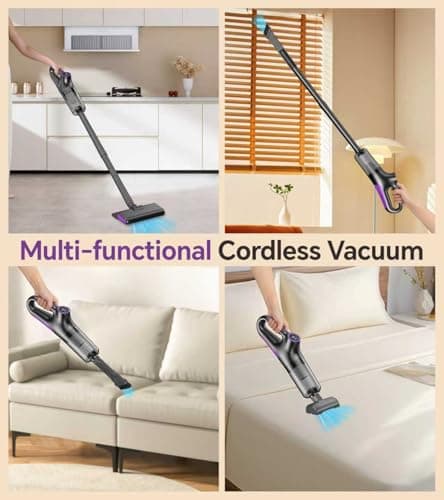 AbuDodo Cordless Vacuum Cleaner, Stick Vacuum Cordless Rechargeable with Powerful Suction and LED Display, Portable Vacuum Cleaners for Home, Wireless Vacuum for Hardwood Floor Carpet Pet Hair, Black - Thumbnail 6