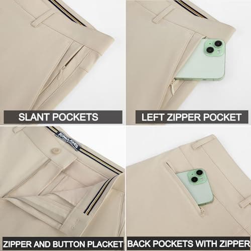 PJ PAUL JONES Slacks for Men Regular Fit Golf Pants Stretch Work Dress Pants Lightweight Comfy Golf Pant for Office Travel Khaki 2XL - Thumbnail 6