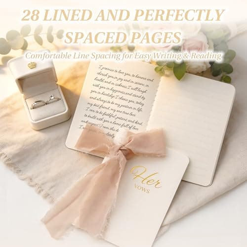Wedding Vow Books His and Hers, Soft Touch Cover with Ribbon & Gift Box, 28 Lined Pages, Premium Elegant Keepsake for Bride & Groom Ceremony, Wedding Gift & Registry Must-Haves (Black & White) - Thumbnail 4