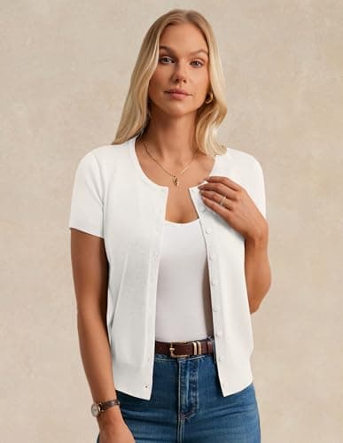 GRACE KARIN White Cardigan for Women, Short Sleeve Button Sweater, Business Casual Outfits for Women Ivory S - Thumbnail 4