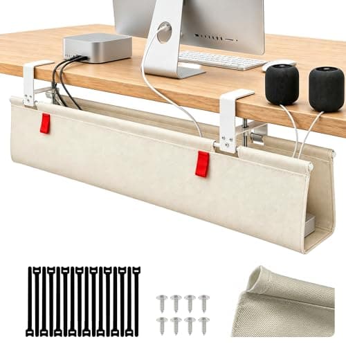 AHOMO [Upgraded] Under Desk Cable Management, 28" Cord Organizer, with Silicone Pads (No Scratch!), 16 Cable Ties, Washable PE Honeycomb Base,Fits Any Desk 0-2.1", No Stinky Cardboard!Beige28"L x 6"W - Image 1