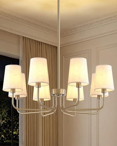 Yunnix 8-Light Champagne Bronze Chandelier, 30" Champagne Chandelier with Linen Shades, No Assembly Required Modern Chandeliers Dining Room Light Fixture for Kitchen Bedroom Foyer UL Listed - Image 1