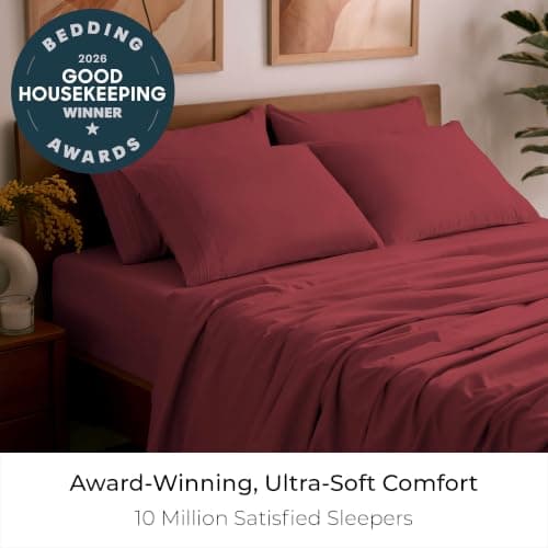 Mellanni Split King Sheet Set - 7-Piece Iconic Collection Bedding, (Including 4 Pillowcases), 16-Inch Deep Pocket, Easy Care, Extra Soft, Cooling Sheets, Brushed Microfiber - Brick Red - Thumbnail 3