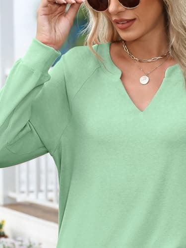 GKBK Womens Sweatshirts Long Sleeve V Neck Tops Fall Winter Basic Casual Lightweight Pullover Shirt Green - Thumbnail 6