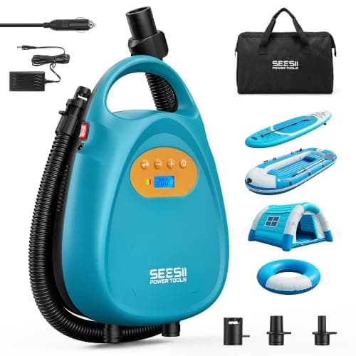Seesii Cordless Paddle Board Pump Electric, Rechargeable 20PSI SUP Pump, Intelligent Dual Stage Fast Inflation & Deflation, Portable High Pressure Auto-Off Air Pump for Paddleboards, Boat, Kayaks - Image 1
