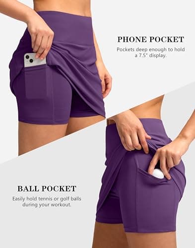 G Gradual Women's Golf Skirts Skort 4 Side Pockets High Waisted Stretchy Tennis Skirt with Short Athletic Casual (Deep Purple, M) - Thumbnail 5