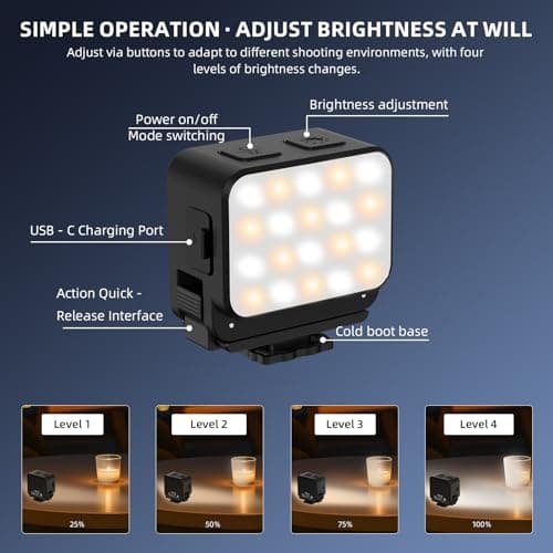 Flymile Pocket 3 Magnetic Mini LED Light Attachment, 8700K Adjustable Fill Video Light for Xtra Muse with Quick-Release Cold Shoe Adapter for DJI Osmo Action 5 Pro/4/3 Camera Cage Accessories - Thumbnail 4