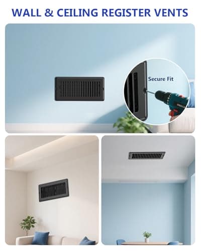 4x10 Floor Regsiter Vent Covers for Home Floor Wall Ceiling - Black with Screws for Easy Installation - Heavy Duty Steel Walkable Finish for Quiet Adjustable Air Vent Cover 4‘’ x 10‘’- 5 Pack - Thumbnail 6