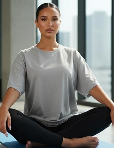 LETSEE 4 Pack Oversized Tshirts for Women (1 Mushroom 1 Light Grey 1 Apricot 1 Black, Small) - Thumbnail 3