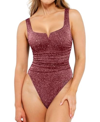 Popilush Shapewear Bodysuit Sparkly Tops for Women Tummy Control Square Neck Sleeveless Body suit Going Out Tank Tops - Image 1