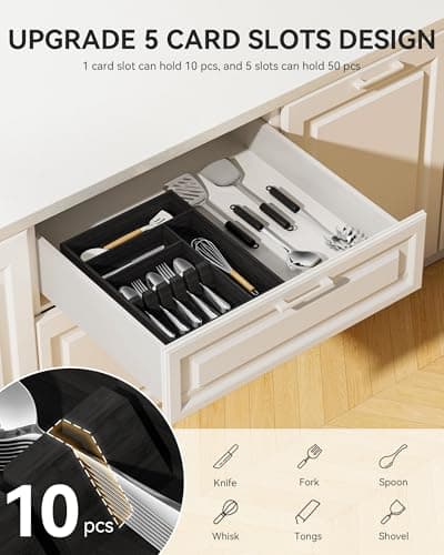 Yofidra ofidra Bamboo Silverware Organizer, 16.3″x12.24″x2.6″ Kitchen Utensil Drawer Organizer, Silverware Tray for Drawer with Fixed Slots for Spoons, Forks & Knives, Black - Thumbnail 3